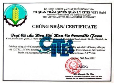 GIẤY CHỨNG NHẬN CITES