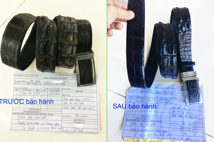 Bảo hành dây ịt hở nối, khô da, phai màu và đầu khoá 3191