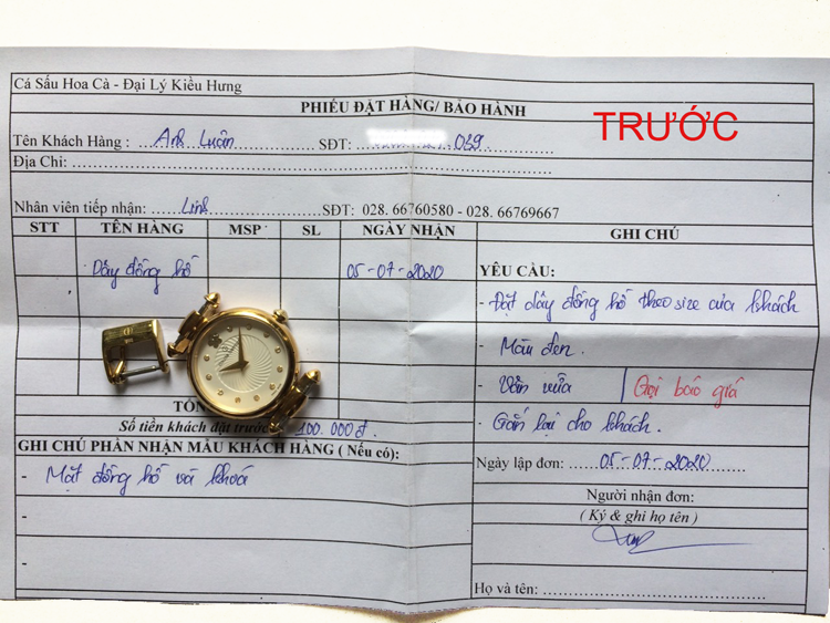 Tiếp nhận thông tin đặt hàng dây đồng hồ Tiếp nhận thông tin đặt hàng dây đồng hồ