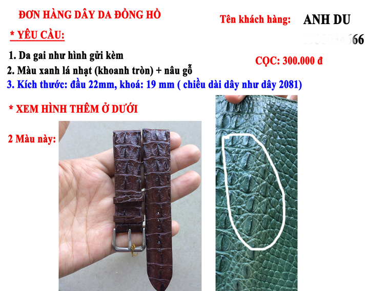 Hàng đặt dây đồng hồ da cá sấu hoa cà 2088