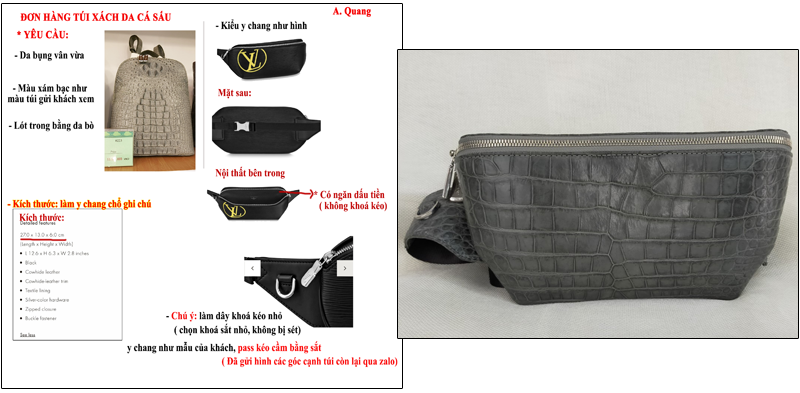 Túi đeo bụng cá sấu hoa cà 0212