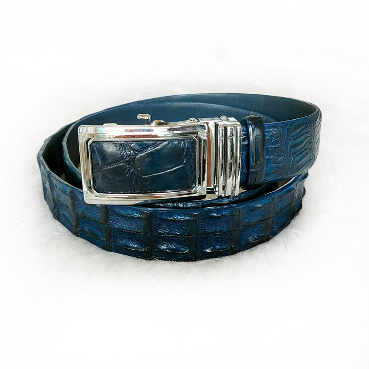 Dây nịt cá sấu hoa cà 4 cm xanh navy - 3191