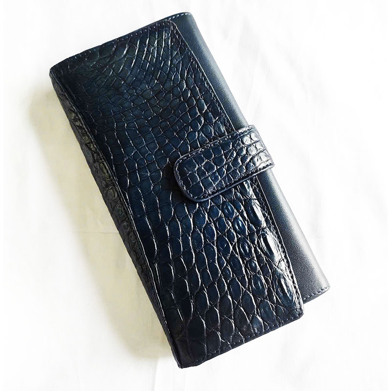 Ví nữ da cá sấu hoa cà 2 gấp nút bấm xanh navy 1107